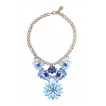 Blue Morning Sky Crystal Flower Statement Necklace 